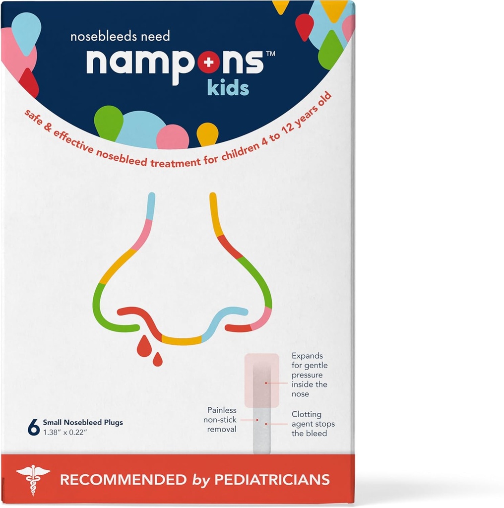 Nampon Kids Noosebleed Stoppers - 6 Easy to Use Nose Bleed Stopper Kit for Kids. Dipercaya oleh dokter anak. Hypoallergenic Clotting Agent Stops Nemoses Fast On Contact. Aman dan menyakitkan-Bebas