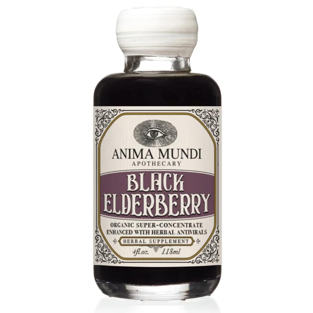 Anima Mundi Apothecary Black Elderberry Syrup - Organik Elderberry Syrup dengan Skullcap Baikal, Cordyceps, Reishi, Shiitake & Maitake Mushrooms untuk Mendukung Kesehatan Immune (4oz / 118ml)