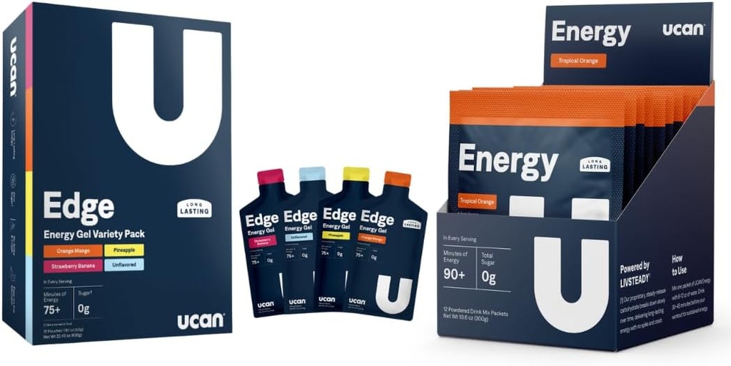 Training Starter Pack, Edge Energy Gel Variety Pack, Energy Powder Tropical Orange, Pre & Post Workout untuk Pria dan Wanita: 124; Vegan, Keto Friendly