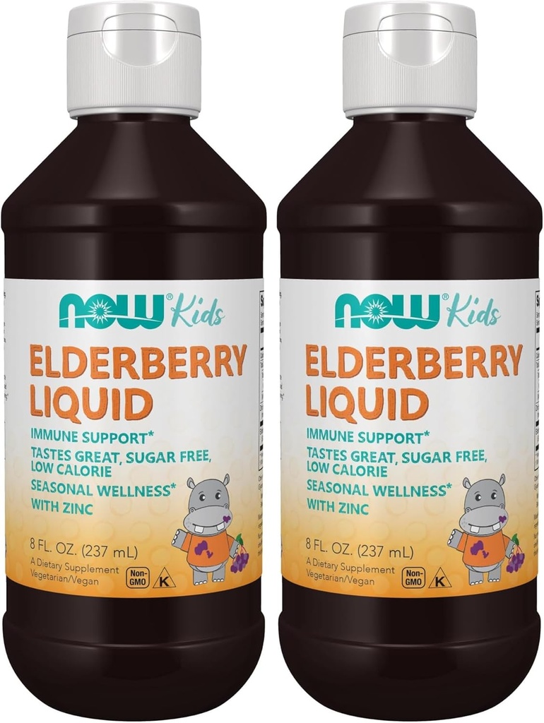 Suplemen SEKARANG, Elderberry Liquid untuk Anak-anak dengan Zinc dan Astragalus, Dukungan Imune *, 8- Ounce, Paket May Vary (Paket 2)