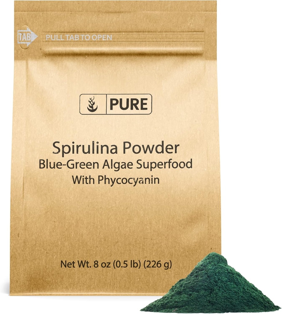 PURE ORIGINAL INGREDIENTS Spirulina Powder (8oz) Plant - Based Complete Protein, Non- GMO