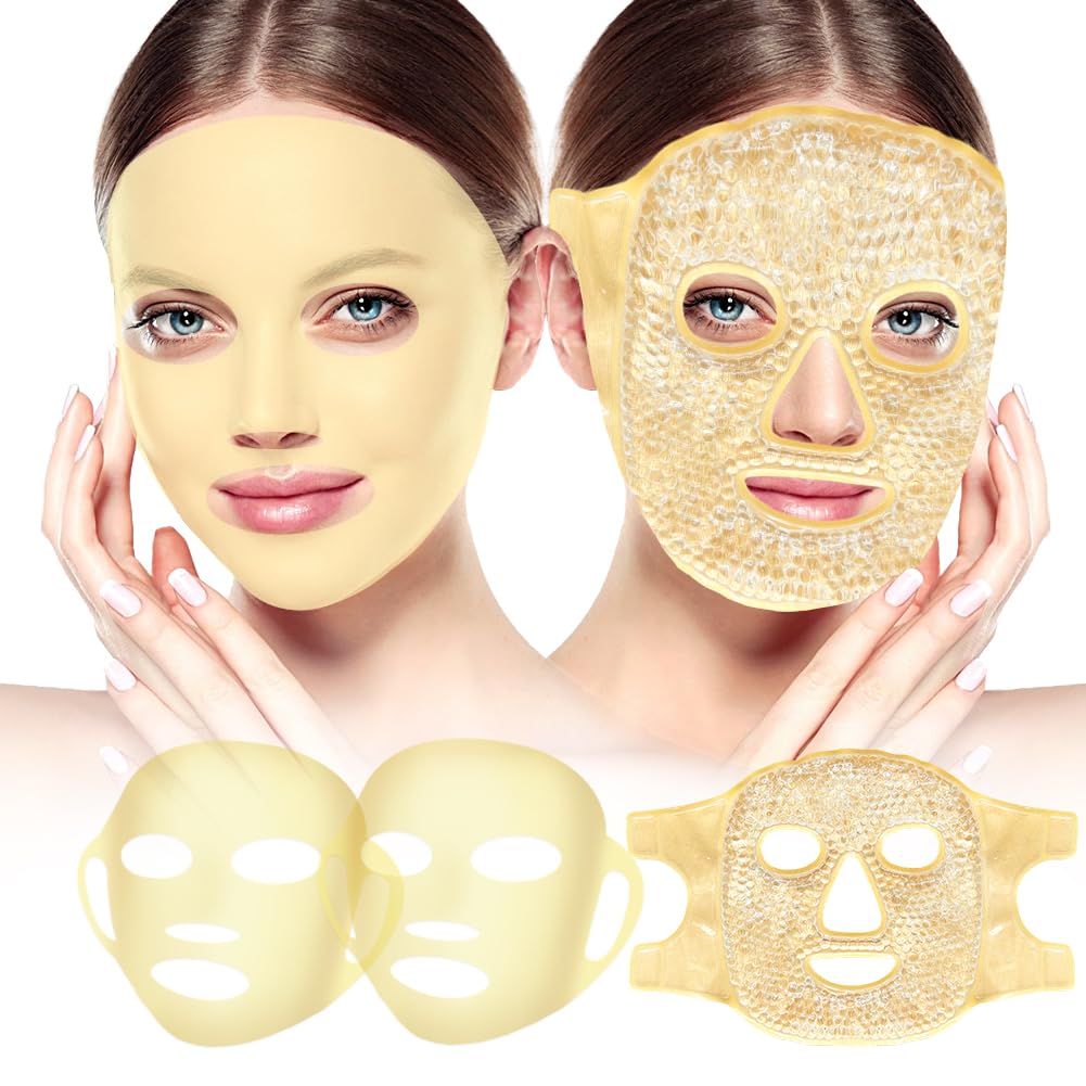 Face Ice Pack dan 2 Packs Silicone Face Mask Cover, Full Facial Frozen Masks Hot Cold Face Compress Reconable Skin Care Set untuk Women for Puffiness Sweeef Beauty Spa Essentials