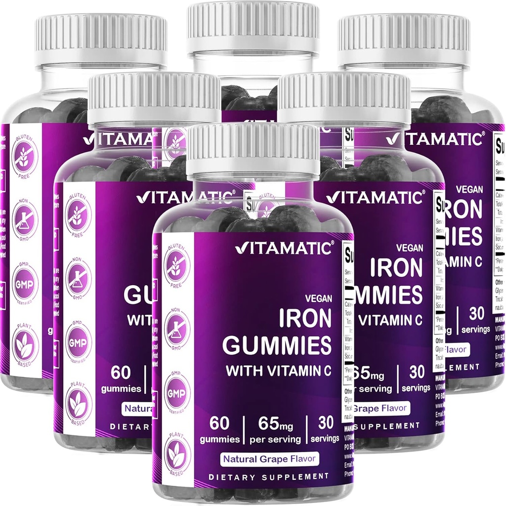 Vitamin Besi 65 mg Supplemen Perempuan & Pria - 60 Vegan Gummy Agung Vitamin Dengan Vitamin C (6)