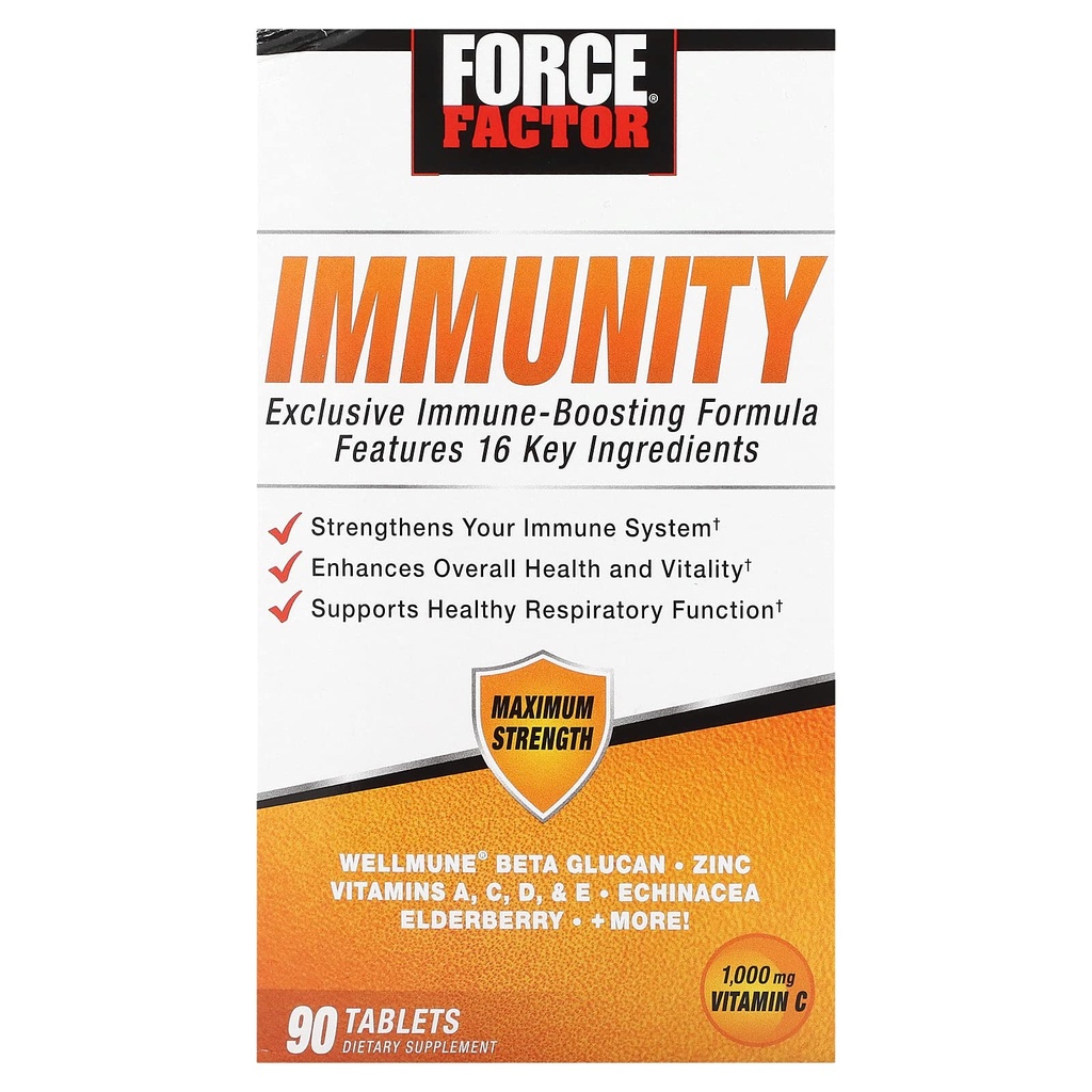ForCE FacTOR Imunity, Imune Dukung Booster dengan Elderberry dan 1000mg Vitamin C, Plus Vitamin D, Zinc, Progories, Quercetin, Antioksidants, dan Echinacea for Immune Health Pertahanan, 90 Tablet