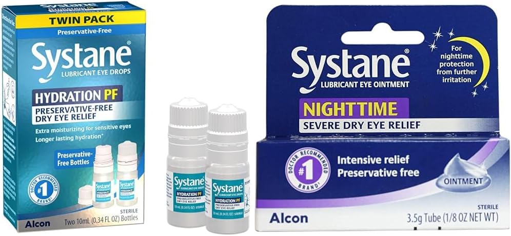 Systane Hydration Multi- Dose Preservative- Free Eye Drops Dry Eye Relief Twice (2x10ml) & Nighttime Lubricant Eye Oversus 5g Tube