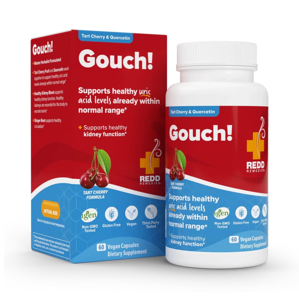 Redd Remedies, Gouch!, Suplemen untuk Levels Joints dan Uric Acid, Mendorong Respon Inflamatory Sehat, Tart Cherry & Quercetin, 60 Vegan Capsules