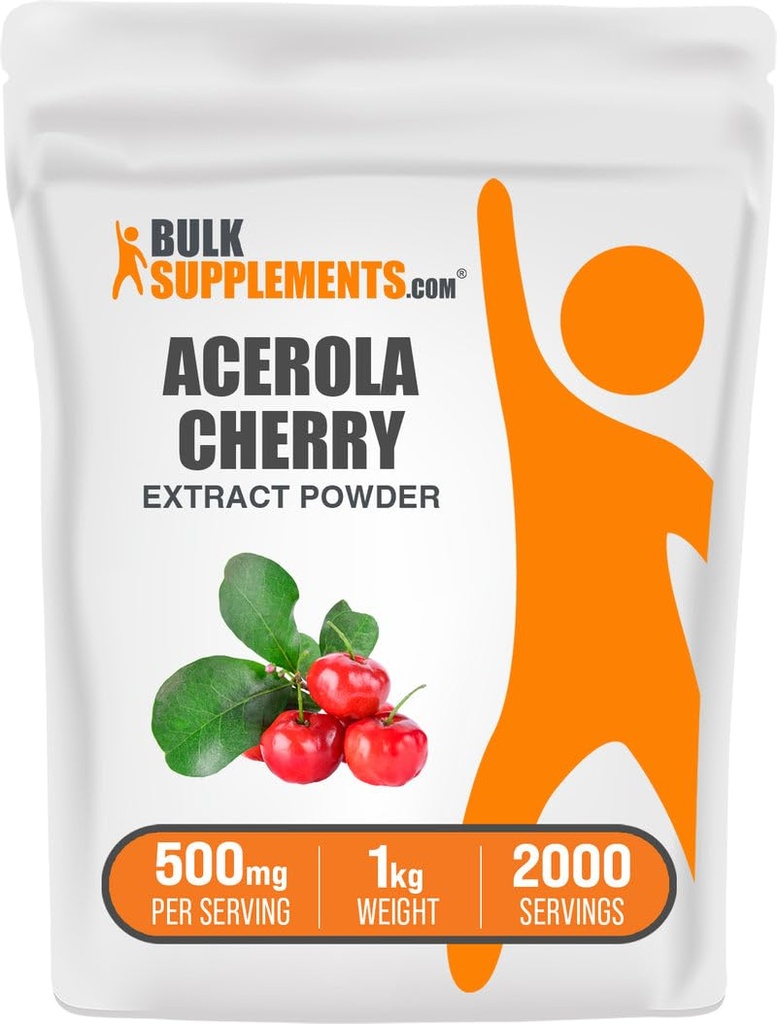 BulkSuplements.com Acerola Cherry Extract Powder - Natural Vitamin C Suplemen, Acerola Cherry Powder - Vegan & Gluten Free, 500mg per Serving, 1kg (2.2 lbs) (Paket 1)