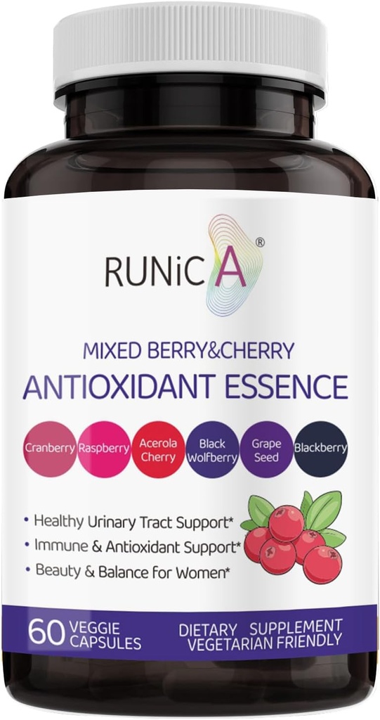 Suplemen Antioksidan 6in1 untuk Perempuan dengan Cranberry, Grape Benih & Berry Blend 124; Kompleks Nutrisi - Skin, Penuaan Sehat, Imuner & Urinary Trakte Dukungan Katup 124; Vegan Capsules