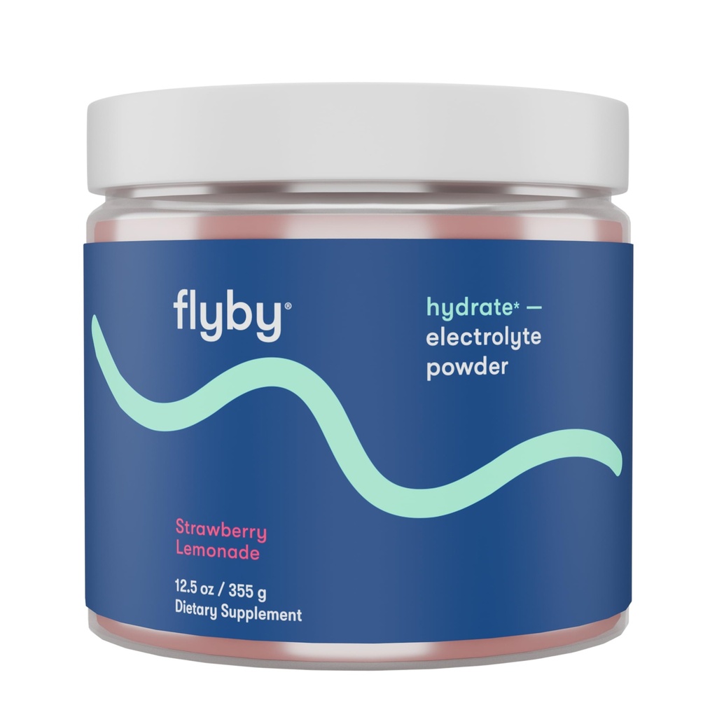 Flyby Electrolytes Powder [No Added Sugar: Alami Sweetened] Berisi Potasium, Aquamin ™ Calmagnesium, Sea Salt Sodium, Full Spectrum 72 Trace Minemon- Strawberry Lemonade