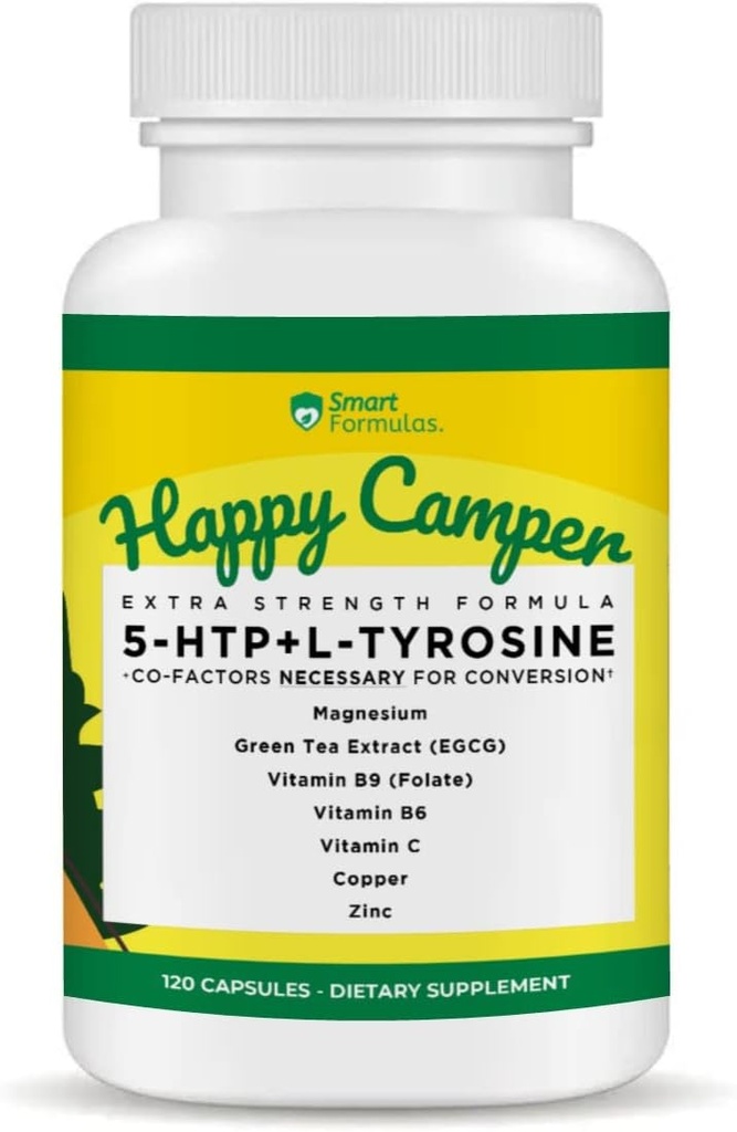 Berbahagialah, 120 Vegetarian Capsules, Serotonin dan Dopamin Booster dengan Co-Factors, 5-HTP, L-Tyrosine, Magnesium, Tea Extract, Copper, Zinc, Vitamin B9, Vitamin B6