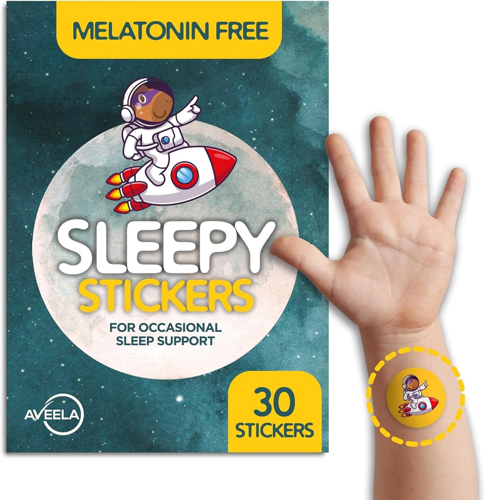 Stiker AVEELA Sleepy Melonasin Gratis untuk Anak-anak dan Dewasa (30 Pack) Sleep Patches for Kids, Natural & Sugar Free.