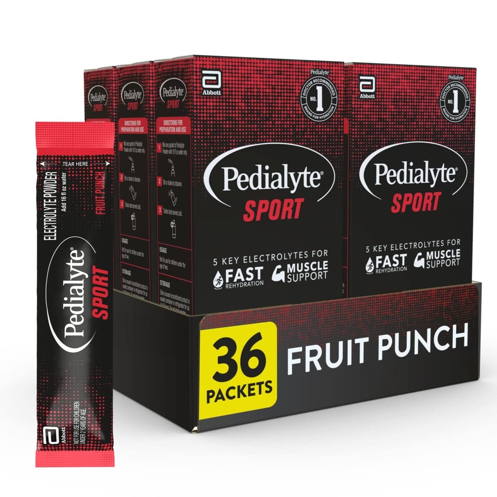 Pedialyte Sport Electrolite Powder, Fast Hidration with 5 Key Electrolite for Muscle Duction Before, During, Fruit, 0.49 Oz Sachets 6 Count (Pack of 6)