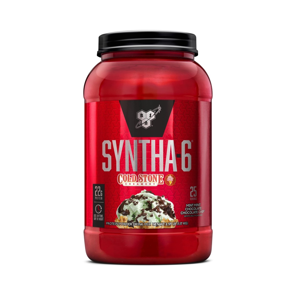 BSN Syntha- 6 Whiy Protein Powder, Cold Stone Creamery- Mint Chocolate Chocolate Chip Flavor, Mivault Casein, Milk Protein Isolate Pounder, 25 Serbu