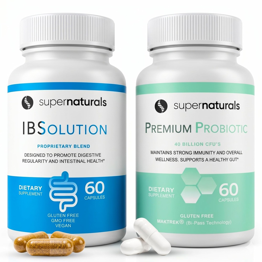 IBSolution Gut Health Bundle - All Natural Gut Health Support & Premium Progniw / 40 Milyar CFU for Dump, Bloating, Constipation, Gas, Abdominal Pain - 2 Pack (120 Caps)