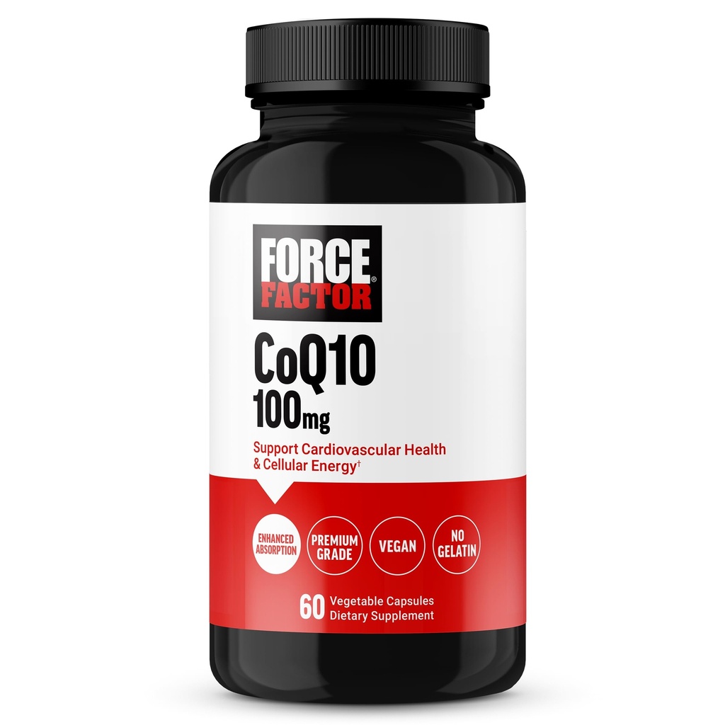 Force Factor CoQ10 100mg, Coenzim Q10 Heart Health Suplemen Enhanced, Premium Grade Coq 10, Vegan, Dairy Free, Gluten Free, dan Non-GMO, 60 Vegetable Capsules