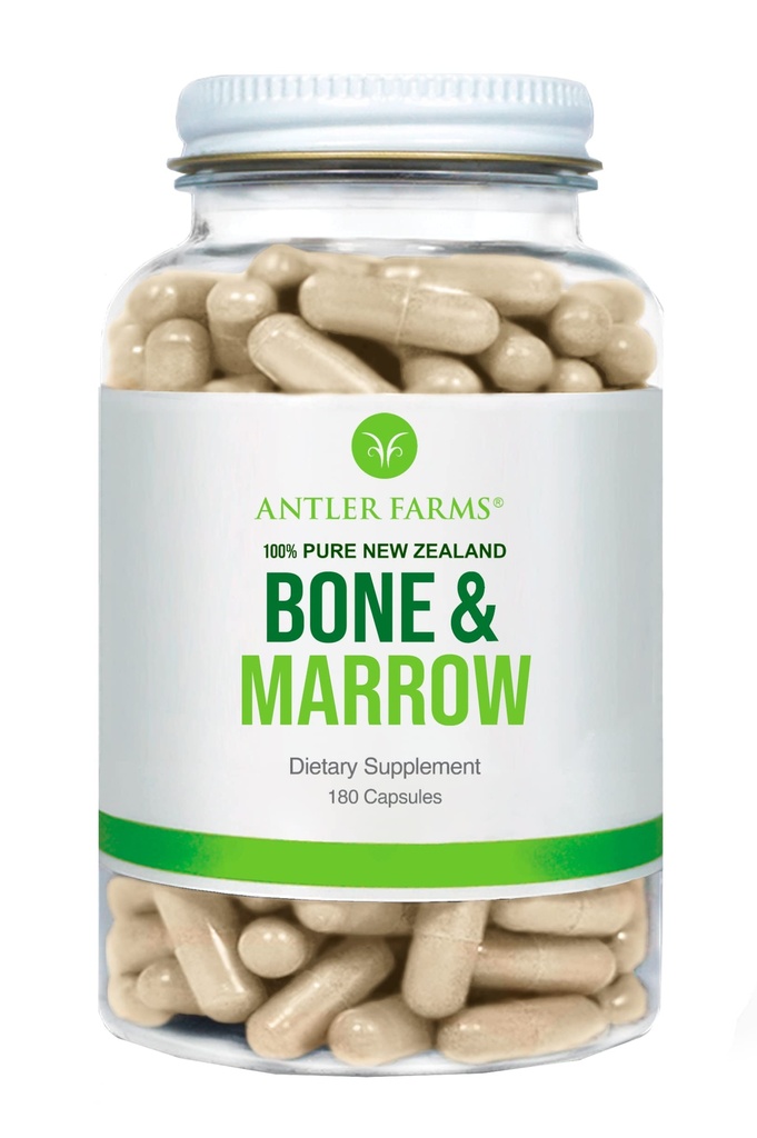 Antler Farms - 100% Pure New Zealand Bone & Marrow, 180 Capsules, 750mg - Grass Fed, Pabrised Raised Whole Extract, Cold Processed, Healthy Escery Fats, Stem Cells, Collagen, Calcium