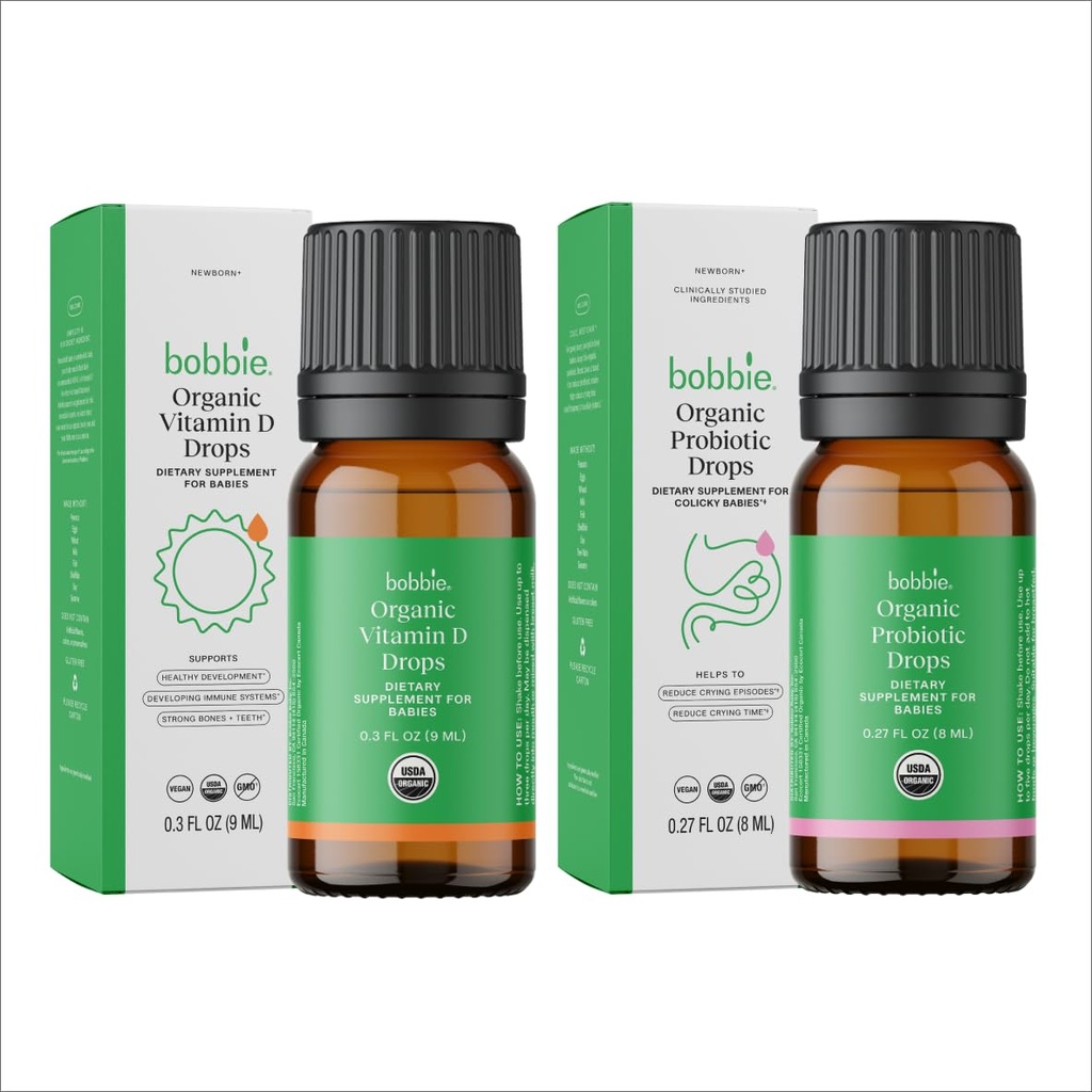 Bayi Organik Bobbie Vitamin D dan Probiotic Drops Bundle, Penyedia Cairan Harian untuk Imune, Teeth, Bone dan Digetical Health Dukungan di Bayi dan Bayi Baru lahir, Vegan, Infantri-Friendly Formula