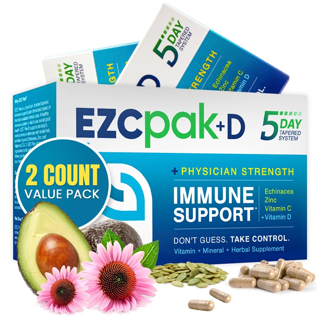 EZC Pak 5- Day Imune System Booster dengan Echinacea, Vitamin C, Zinc & Vitamin D - Tapered Immune Supplemen untuk Dewasa - Mendukung Imunitas, Supplemen Ukuran Mudah - (Paket 2)
