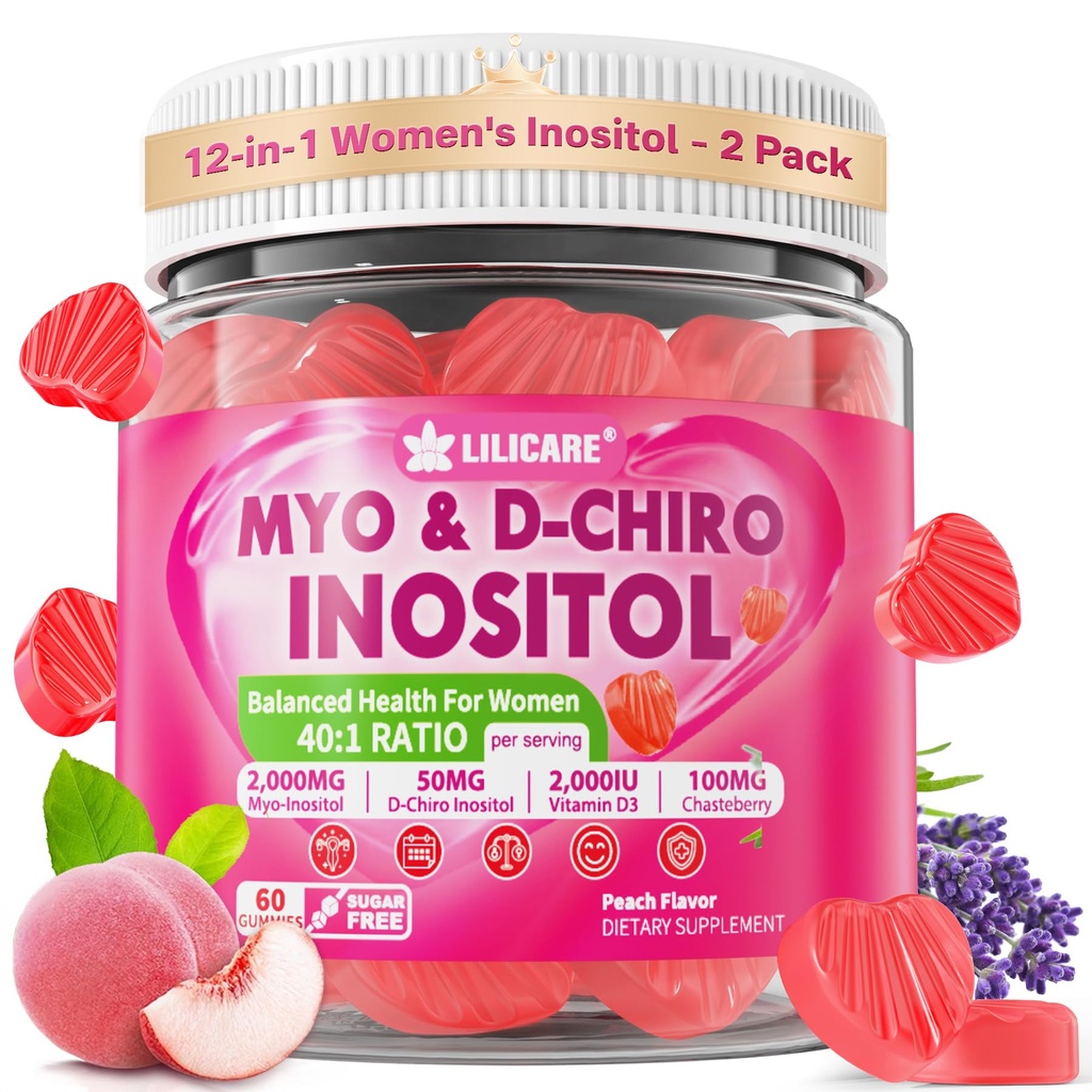 Gusi Inositol untuk Perempuan + Chasteberry, Myo- Inositol & D-Chiro Inositol 2000mg + 50mg Ideal 40: 1 Rasio dengan Methylated B12 & Felolate, Choline, Magnesium, Vitamin D3 untuk Overall Health, Kemasan 2