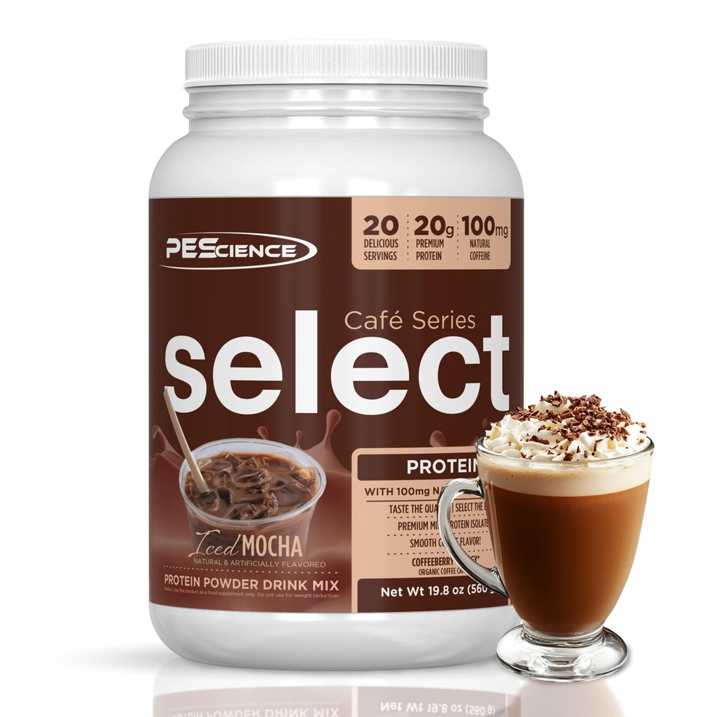 Pescience Pilih Cafe Protein Powder Flavored, Iced Mocha, 100mg Caffeine, 20g Iced Protein Powder atau Creamer, 20 Servis