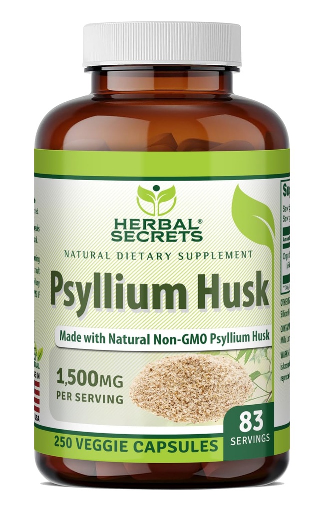 Herbal Rahasia Psyllium Husk Tambahan 124; 500 Mg 124; 250 Vevgie Capsules; Non-GMO 124; Gluten Free 124; Dibuat di USA