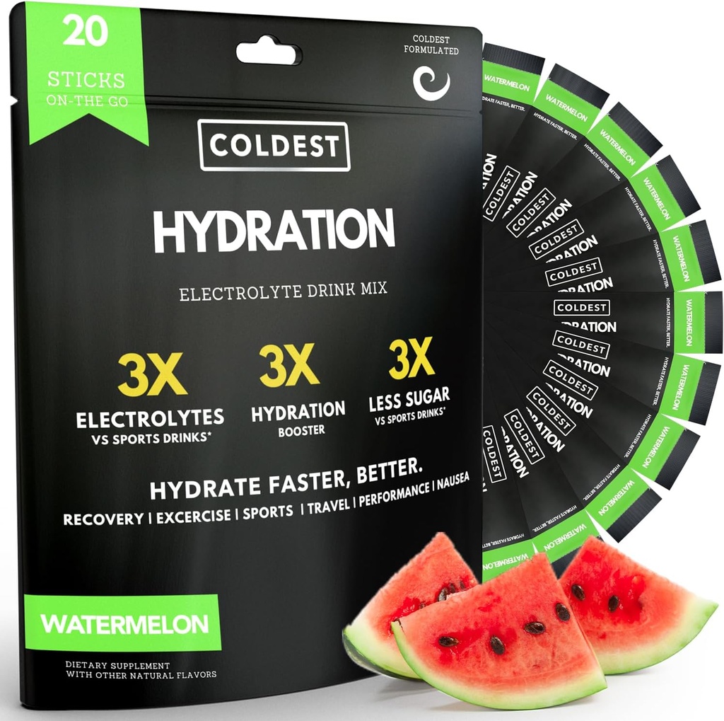 Hidration terdingin - Paket Bubuk Elektrolytes - Non GMO & No Artificial Sugar - Electrolite Drink Mix - Easy Open Single- Serving Stick Drop in Water - 20 Sticks per Pack (Watermelon)
