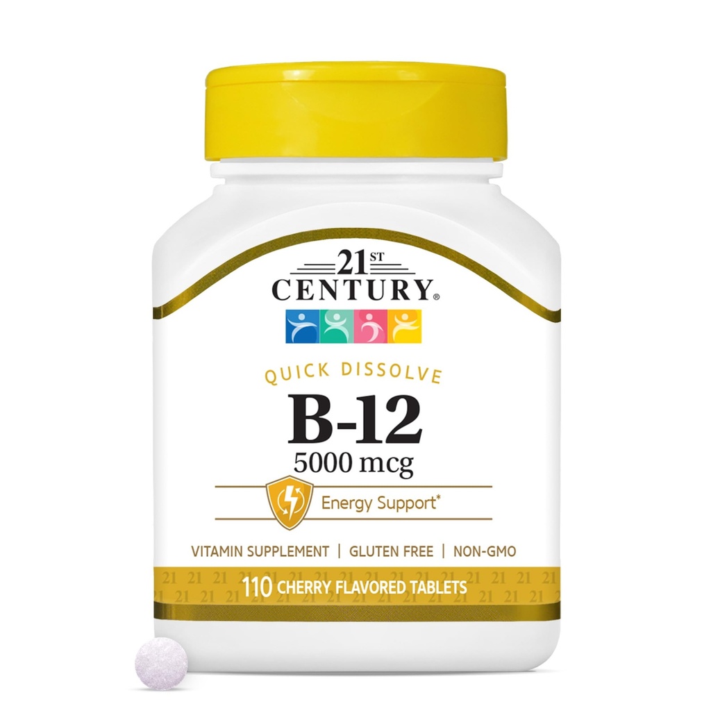 21 Century B-12 5000 mcg, 110 Cherry Flavared Sublingual Tablet, 110 Count