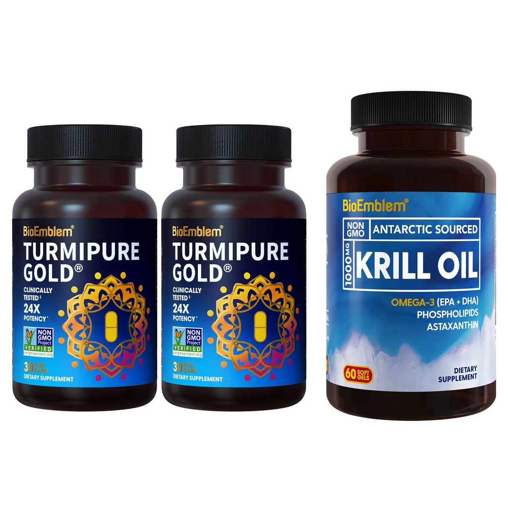 BioEmblem Turmeric Curcumin dengan Clinically Studied TurmiPure Antartika Krill Oil Suplemen