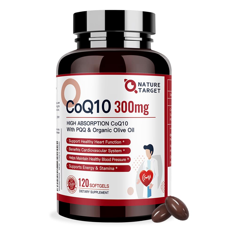 NAFURE TARGET CoQ10- 300m-Softgels + PQQ dengan Organisasi-Olive- Oil - Larangan Tinggi-Koenzim -Q10 - Antiokidant-
