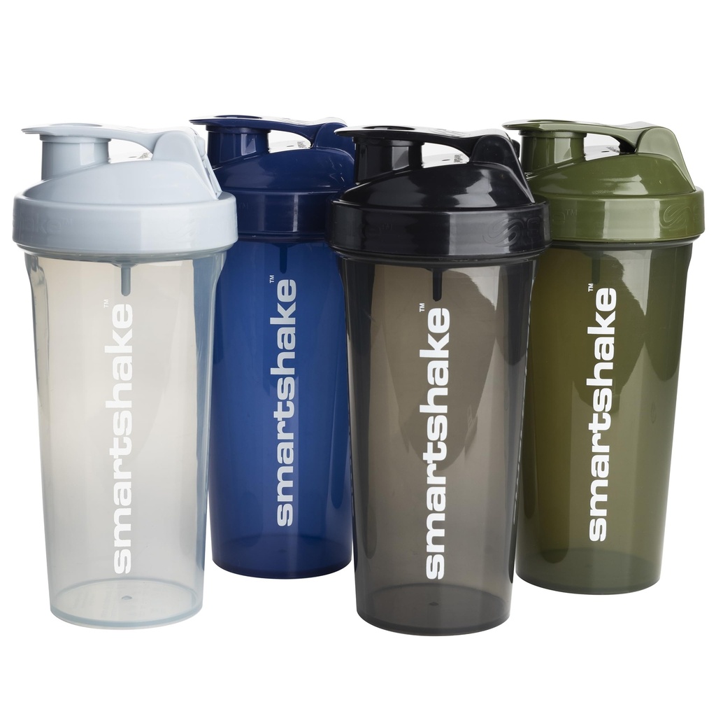 Smartshake Lite 4- Pack Protein Shaker Bottle 800 ml 27 oz - Leakproof Screw - on Lid - BPA Free - Unisex - Mist Gray, Army Green, Black, Navy Blue