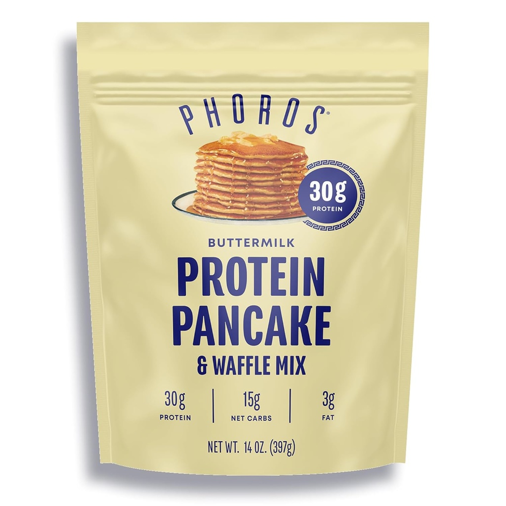 Protein Pancake Mix & Protein Waffle Mix oleh Nutrition Phoros, 30g dari Protein, rendah Carb, Protein Tinggi, Keto- Friendly, Whey Protein, Whole Grain Oats, Whole Wheat Pancakes, Just Add Water (Buttermilk)