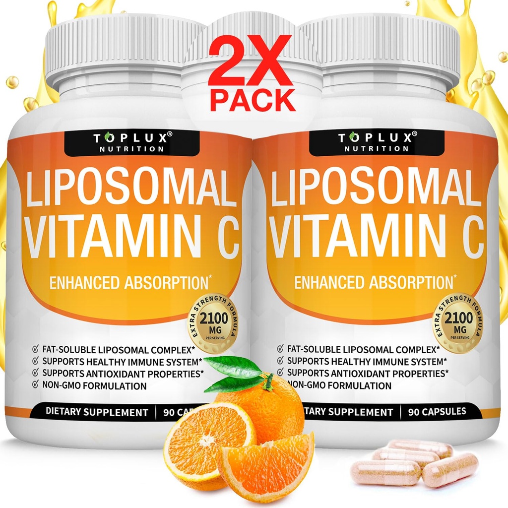 Liposomal Vitamin C 2100mg High Absorpsi Fat Soluble VIT C - Imune Dukung Collagen Booster Defenity & powerful Antioksidant, MCT Oil & Sunflower Lecithin, Acsorbic Acid, Vegan Non-GMO