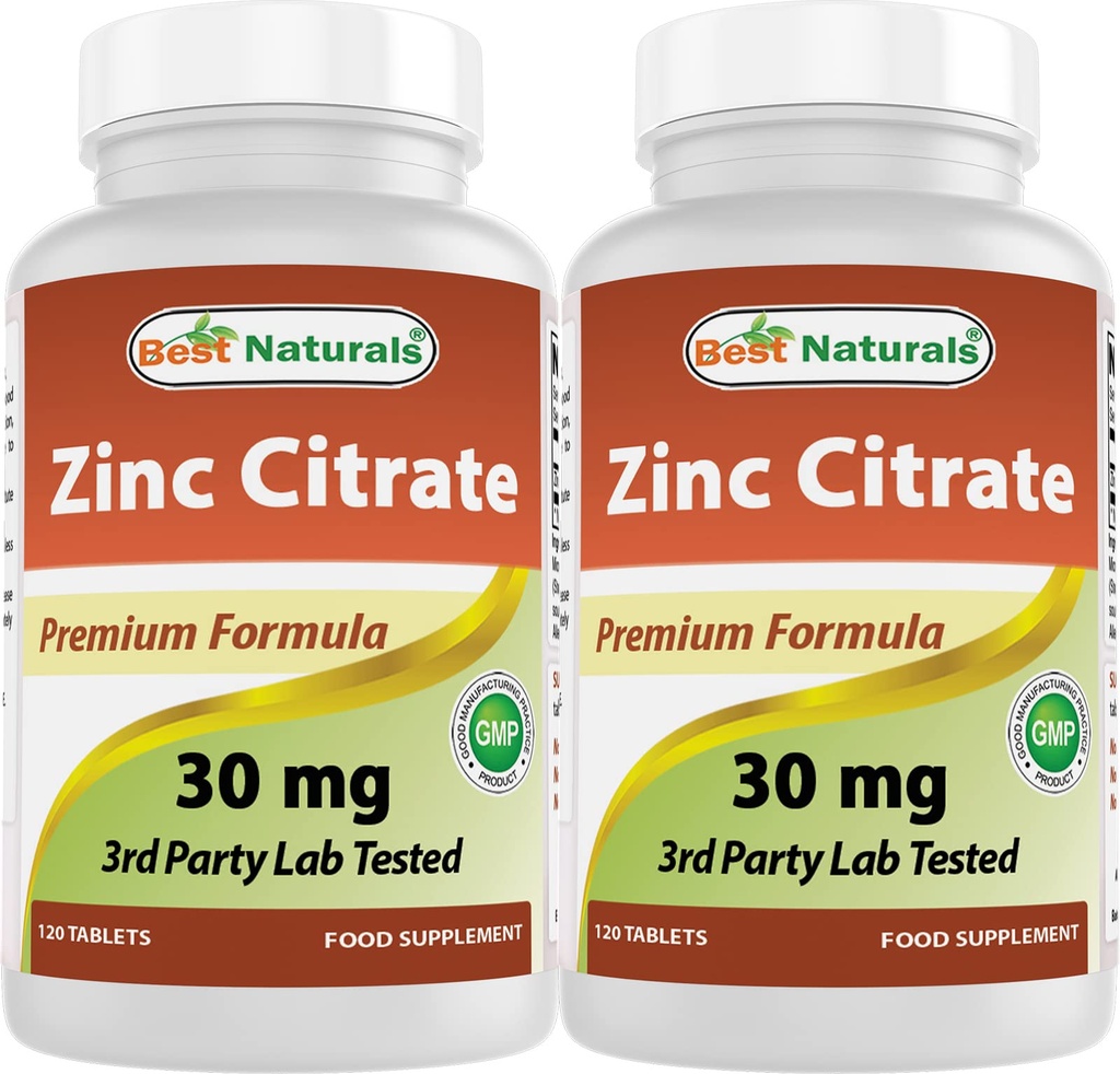 Suplemen Zinc 30mg terbaik (sebagai Citrat Zinc) - zinc Vitamin untuk Dukungan Orang Dewasa - 120 Tablet (120 Cacah (Paket 2))