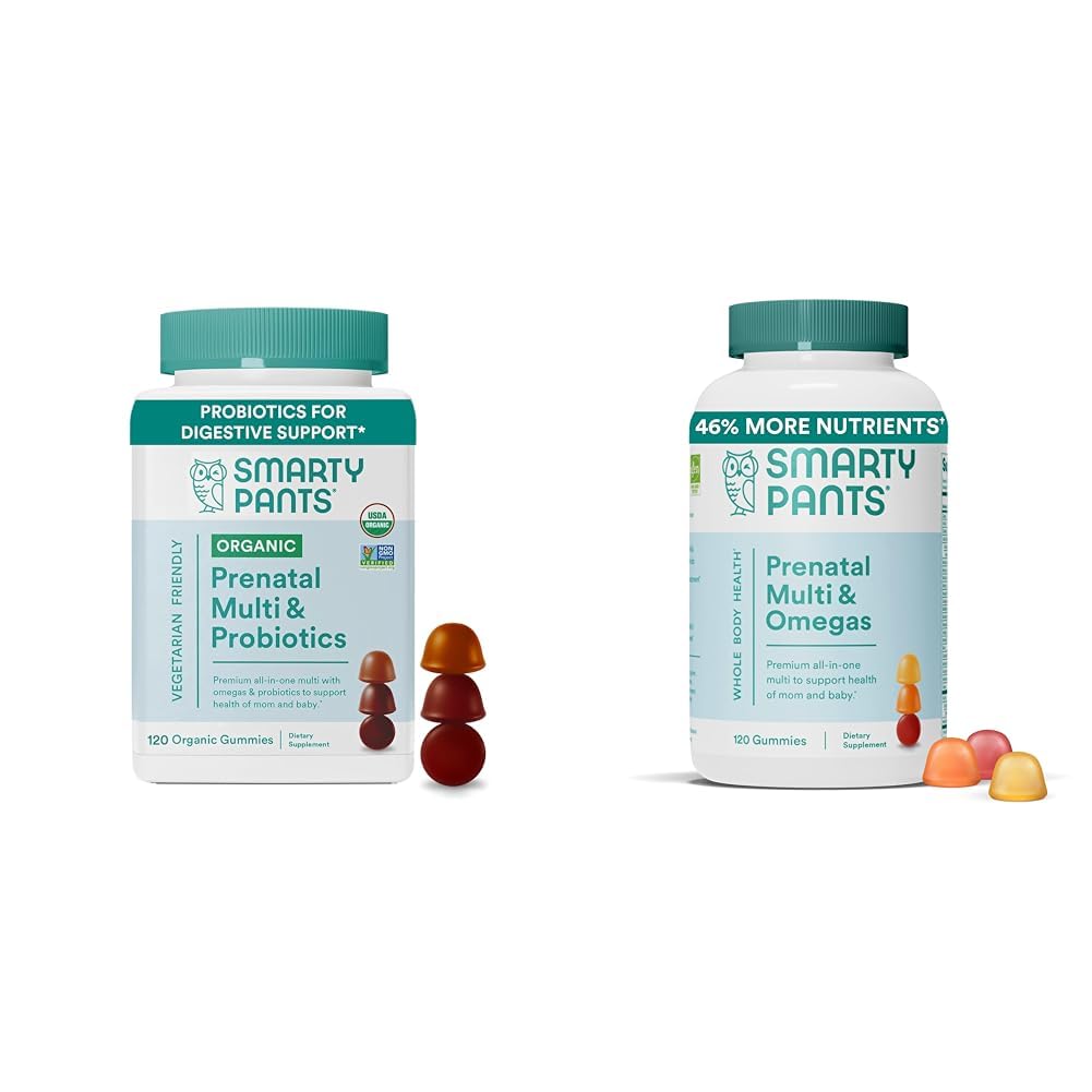 SmartyPants Organic Prenatal Vitamin for Women Multivitamin Gummies Bundle: Proposis, Biotin, Methylfolat, Omega 3, Vitamin D3, B12, B6, A, K & Zinc, 120 Count