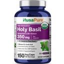 NusaPure USDA Organic Basil Capsules Suci 20: 1 Ekstrak, 350 mg Equilial terhadap 7000mg 124; 150 Vegan Caps 12.4; Tulsi Kudus Basil Leact 124; 2,5% Ursolic Actic Acid 126; Non-GMO