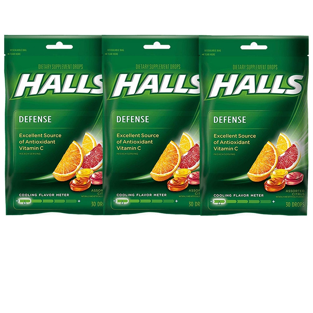 Halls defense Vitamin C Drops Asted Citrus - 30 ct, Pack of 3