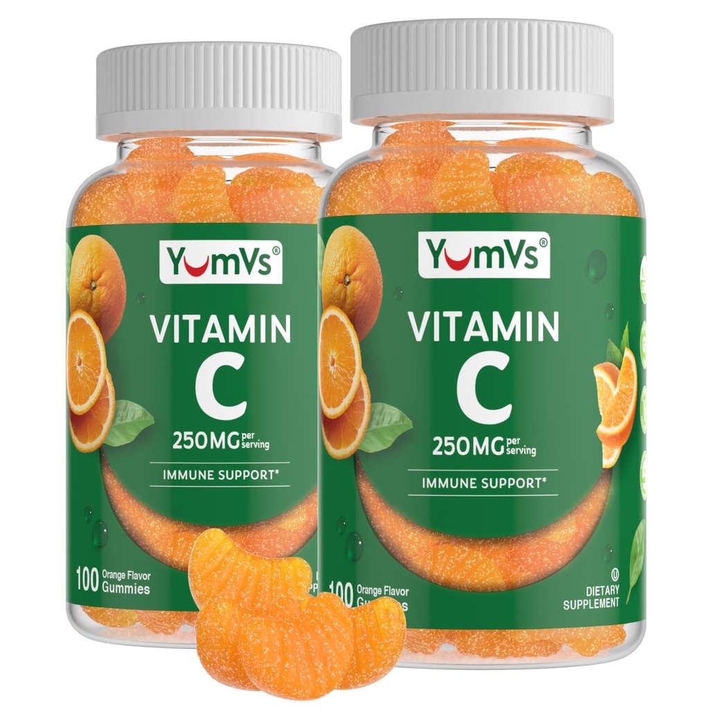 YumVs Vitamin C Gummies untuk Dewasa - 250 mg Orange Flavored Vitamin C Gummy - Vitamin C Chewable Ammune Gummies untuk Dewasa - Imune Supplemen - Kosher, Halal, Gluten Free (200 Count), 2 Pack