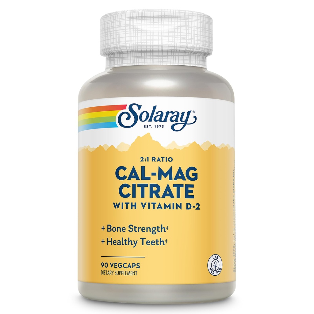 Solaray Calcium Magnesium Citrate 2: 1 Rasio - Kalsium Suplemen Perempuan dan Pria w / Magnesium dan Vitamin D 2 - Kesehatan Tulang, Otot dan Dukungan Nerve - Vegan, Jaminan 60 Hari, 15 Serv, 90 VexCaps