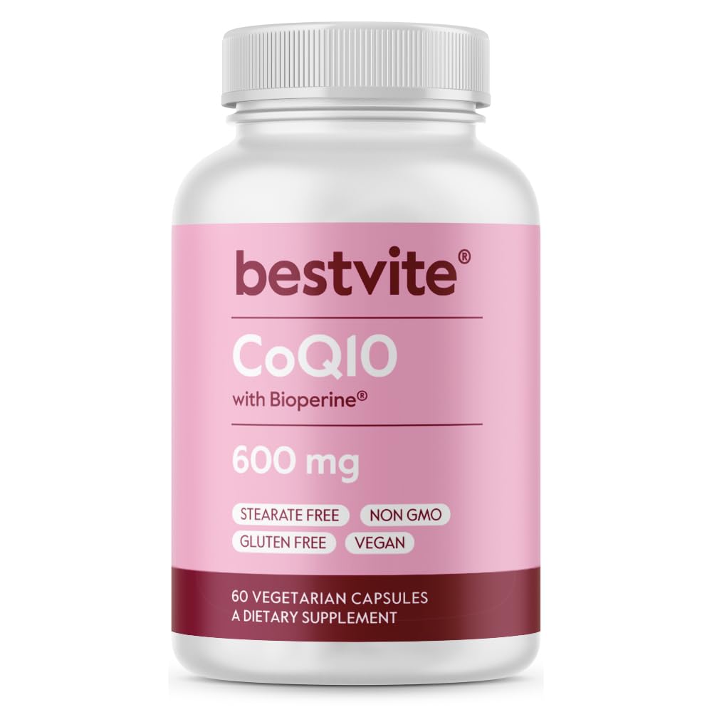Koenzim CoQ10 600mg per Capsule dengan Bioperine (60 Vegetarian Capsules) Alami Difermentasi - Tidak ada Titanium Dioksida - Tidak ada Penjual - Vegan - Gluten Bebas - Non GMO