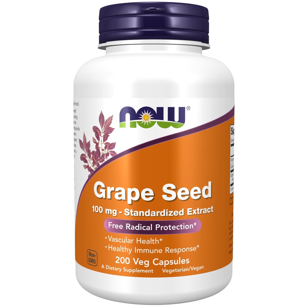 Sekarang Makanan Suplemen, Benih Grape 100 mg - Ekstrak Standardisasi, Ekstrak Sangat Terkonsentrasi dengan Minimal 90% Polyphenol, dengan Vitamin C, 200 Veg Capsules