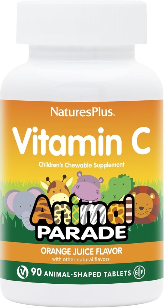 NaturesPlus Parade Hewan Vitamin C Anak-Anak-Disable - Natural Orange Juice Flavor - 90 Animall-Shaped Tablet, Paket 4 - Vegan, Vegetarian, Gluten Bebas - 180 Total hamba