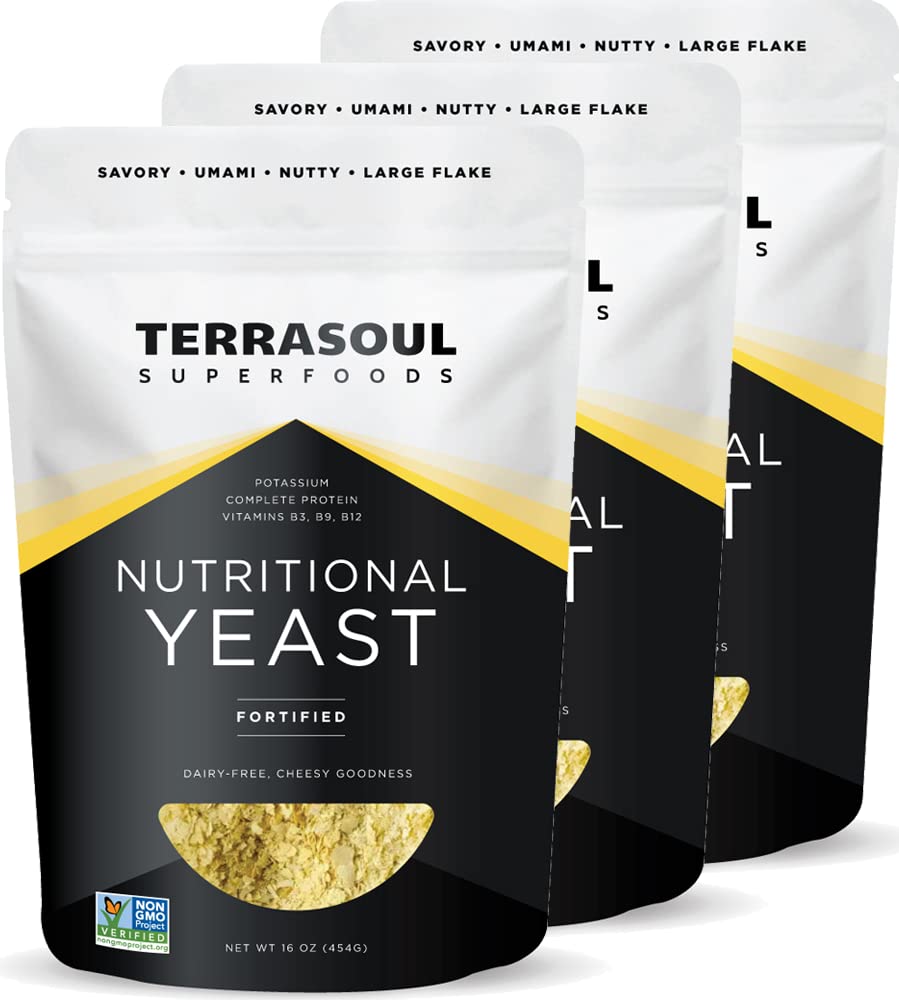 Terrasoul Superfood Premium Nuttration Yast Flakes, 3 Lbs (3), Dibentuk, Savory Superfood untuk Vegan Cheese, Seasoning, dan Pembangkit Protein Boost