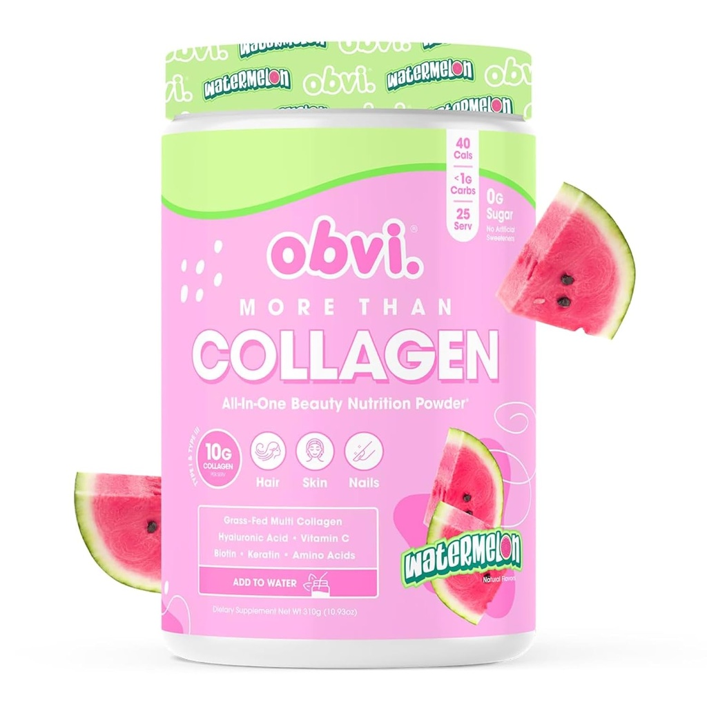 Obvi More Than Collagen Powder 124; Mendukung Rambut Sehat, Skin, Nails, Joints, Gut 14; Grass-Fed Multi Collagen Suplemen dengan Acid Hyalanic, Biotin, Kertin 124; Watermelon, 25 Pelayan