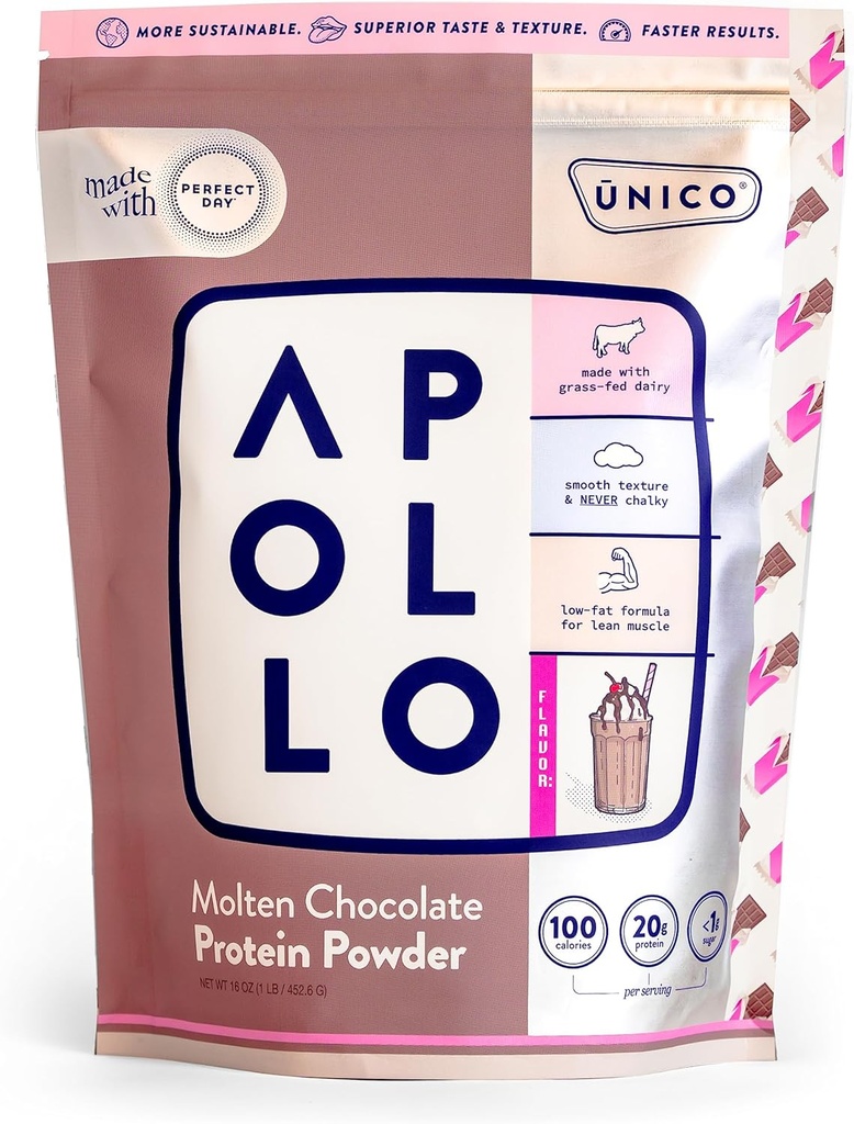 Unico Apollo Molten Chocolate Protein Powder - 20g 100% Gras-Fed Whey Protin, Egg Albumen dan Casein 124; Non-Bloting 12.4; Lower-Lower dan Low-Fat 124; 16 Servings 124; Non-Chalky Texture 126; Best-Tasy