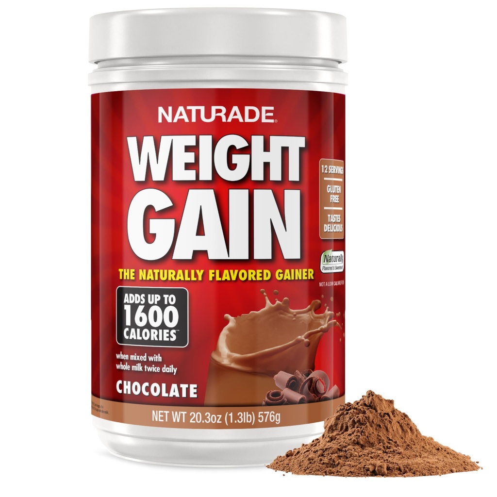 Natural Weight Gain Drink Mix - Gluten Free, Delicious Taste, 1600 Calories per Pelayan - Mass Gainer w / Carbohydrates & Protein - Chocolate, 20,3 Ounce (12 Pelayan).