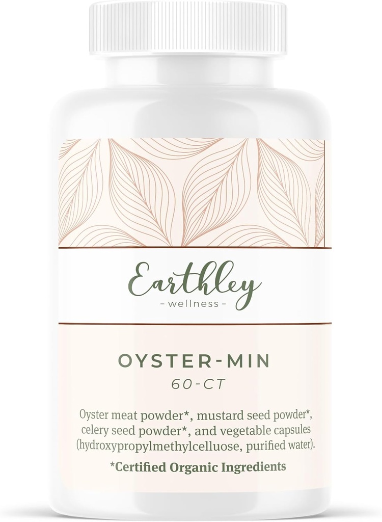 Earthley Wellness, Oyster-Min Kapsules, Natural Zinc & Mineral Suplement, Promotes Energy & Mood, Kaya dalam Antioksidan & Amino Acids, 100% Murni & Bioavailable (60 Capsules)