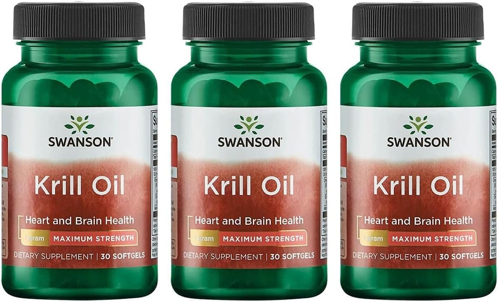 Swanson EFAS-Krill Oil - Maksimum Kekuatan 1 g, 30 Softgels (3 Pack)