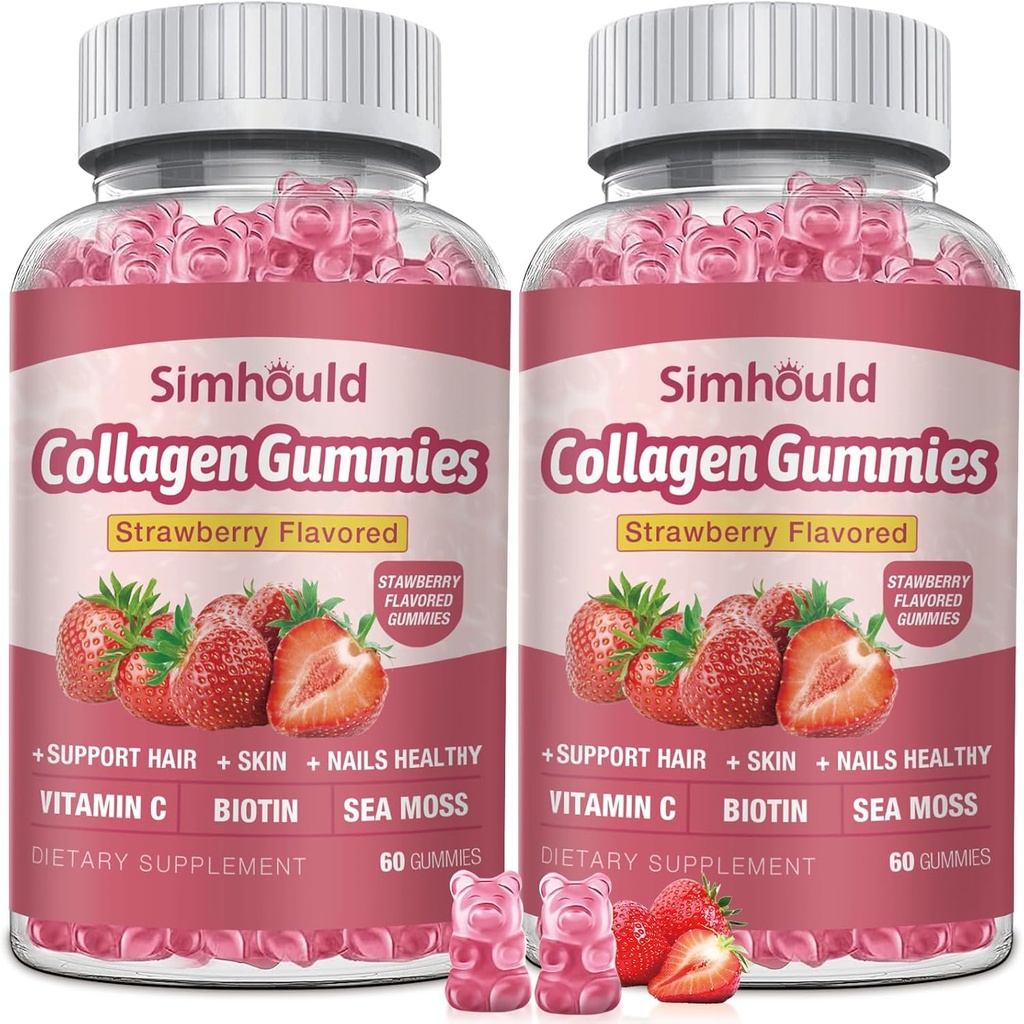 2 Packs Vegan 2500Mg Collagen Gummies for Women AntiAging, Skin, Hair, Collagen Types 1 dan 3, Biotin, Air Moss for Men - Sugar Free, Non-GMO, 120 Counts Collagen Suplemen Gummies