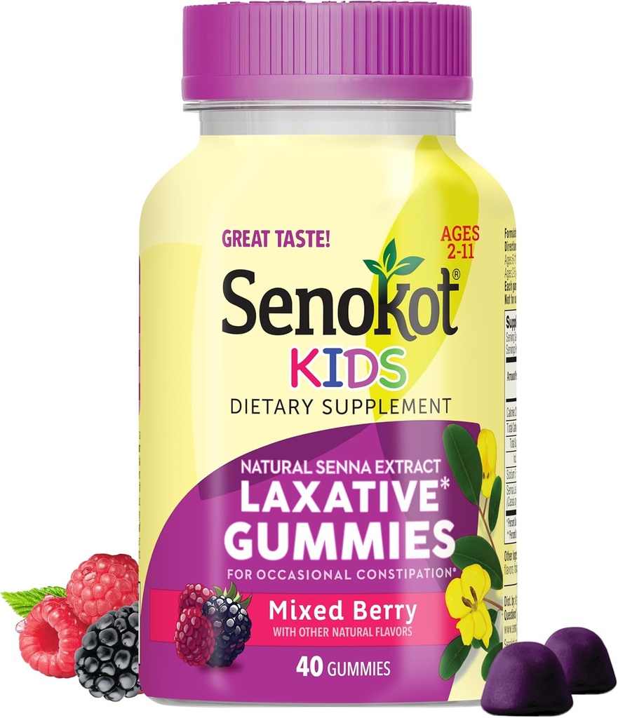 Anak-anak Senokot Campuran Berry Laxative Gummies untuk Umur 2 +, Ekstrak Senna untuk Lembut, Bantuan Dalam Malam dari Sembelit Occasional, 40 ct