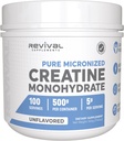 Revival Premium Misronized Creatine Monohydrate - HPLC Tested 100% Pure Grade - 500g (100 Servings) - Mendukung Lean Muscle Growth - Maksimum Absorpsi - Tanpa Rasa - Dibuat di USA & 3rd Party Lab Tested